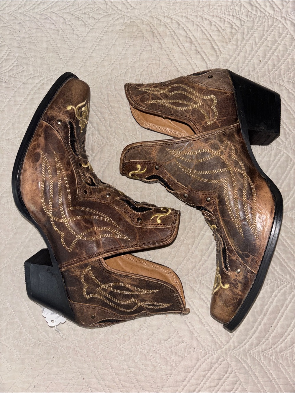 Myra Women's Brown Western Ankle Boots - Classic Embroidered Style